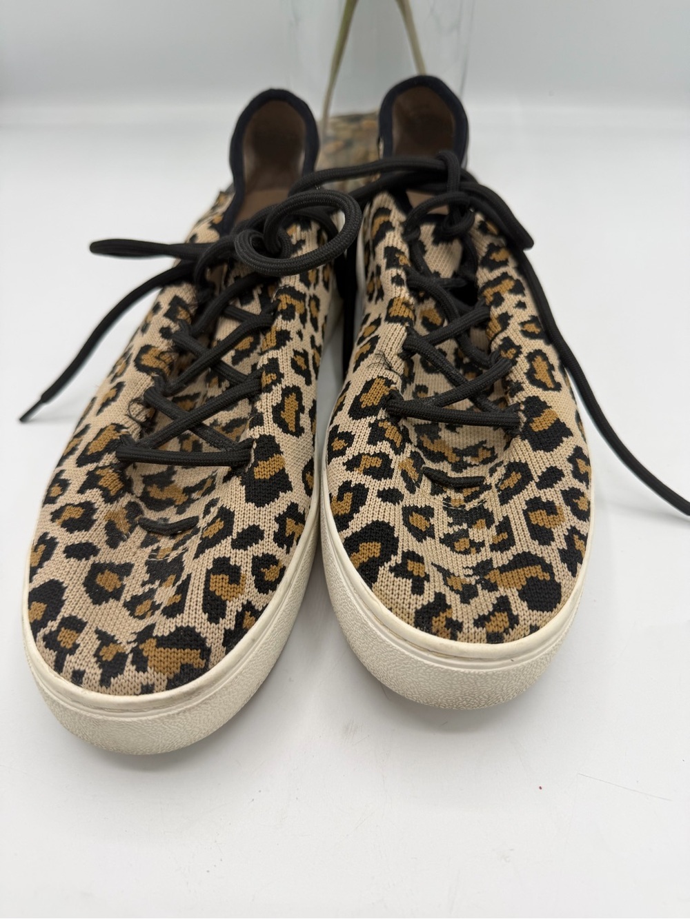 BP. Leopard Print Textile Lace-Up Women's Sneakers in Beige and Black